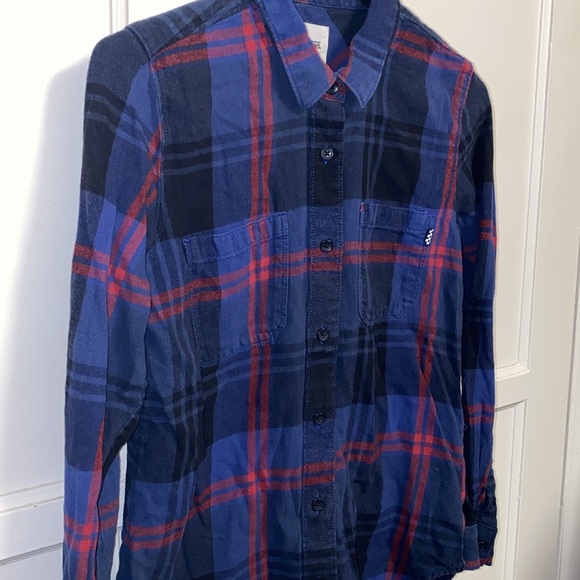 Vans Medium Blue Red Button Up Long Sleeve Casual Outdoors Shirt - Picture 13 of 13